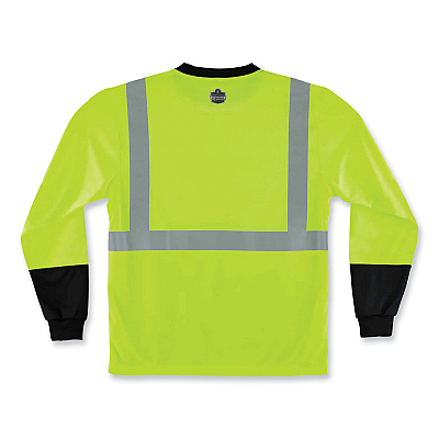 ergodyne GloWear 8291BK Type R Class 2 Black Front Long Sleeve T-Shirt, Polyester, Small, Lime (EGO22702)