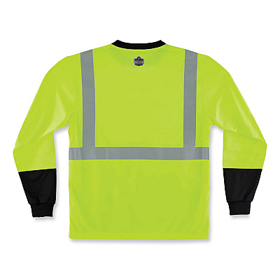 ergodyne GloWear 8291BK Type R Class 2 Black Front Long Sleeve T-Shirt, Polyester, Large, Lime (EGO22704)