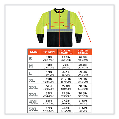 ergodyne GloWear 8281BK Class 2 Long Sleeve Shirt with Black Bottom, Polyester, 4X-Large, Lime (EGO22638)