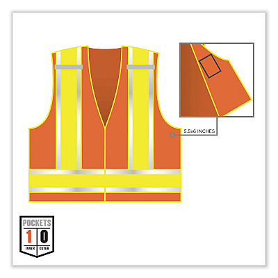 ergodyne GloWear 8245PSV Class 2 Public Safety Vest, Polyester, 6X-Large/7X-Large, Orange (EGO23390)