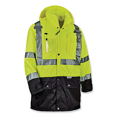 ergodyne GloWear 8386 Class 3 Hi-Vis Outer Shell Jacket, Polyester, 5X-Large, Lime (EGO25379)