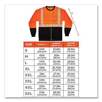 ergodyne GloWear 8281BK Class 2 Long Sleeve Shirt with Black Bottom, Polyester, 2X-Large, Orange (EGO22686)