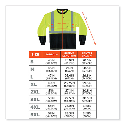 ergodyne GloWear 8281BK Class 2 Long Sleeve Shirt with Black Bottom, Polyester, Large, Lime (EGO22634)