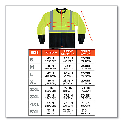 ergodyne GloWear 8291BK Type R Class 2 Black Front Long Sleeve T-Shirt, Polyester, 3X-Large, Lime (EGO22707)