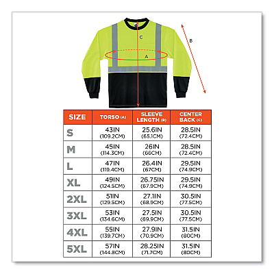 ergodyne GloWear 8291BK Type R Class 2 Black Front Long Sleeve T-Shirt, Polyester, 5X-Large, Lime (EGO22709)