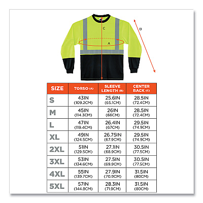 ergodyne GloWear 8281BK Class 2 Long Sleeve Shirt with Black Bottom, Polyester, Small, Lime (EGO22632)