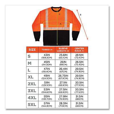 ergodyne GloWear 8281BK Class 2 Long Sleeve Shirt with Black Bottom, Polyester, 5X-Large, Orange (EGO22689)