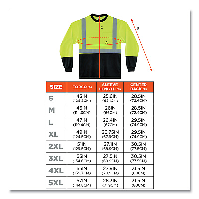 ergodyne GloWear 8281BK Class 2 Long Sleeve Shirt with Black Bottom, Polyester, 3X-Large, Lime (EGO22637)