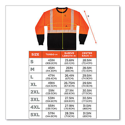 ergodyne GloWear 8281BK Class 2 Long Sleeve Shirt with Black Bottom, Polyester, X-Large, Orange (EGO22685)