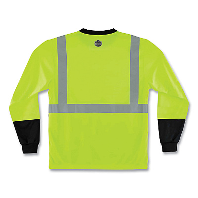 ergodyne GloWear 8291BK Type R Class 2 Black Front Long Sleeve T-Shirt, Polyester, 3X-Large, Lime (EGO22707)