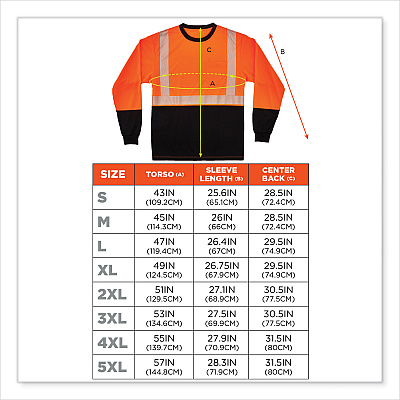 ergodyne GloWear 8281BK Class 2 Long Sleeve Shirt with Black Bottom, Polyester, 3X-Large, Orange (EGO22687)