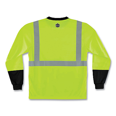 ergodyne GloWear 8291BK Type R Class 2 Black Front Long Sleeve T-Shirt, Polyester, 2X-Large, Lime (EGO22706)