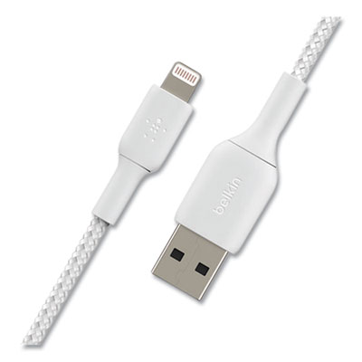 Belkin BOOST CHARGE Braided Apple Lightning to USB-A ChargeSync Cable, 3.3 ft, White (CAA002BT1MWH)