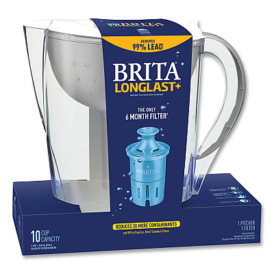 Brita Pacifica Pitcher with Longlast+ Filter, 0.63 gal, White/Clear (CLO36515)