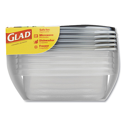 Glad Home Collection Food Storage Containers with Lids, Medium Square, 25 oz, Clear/Metallic, Plastic, 5/Pack (CLOXZA60795)