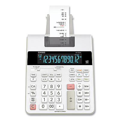 Casio HR-300RC 12-Digit Printing Calculator, Black/Red Print, 2 Lines/Second, White