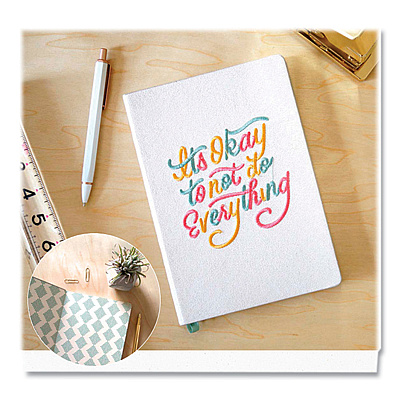 Denik Embroidered Vegan-Suede Layflat Hardbound Journal, Medium/College Rule, White Cover, (144) Sheets (DNKAHBC839L)