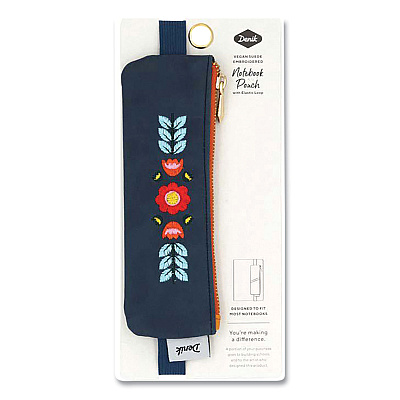 Denik Evelynn Zipper Vegan Suede Notebook Pouch, 2 x 6.5, Blue with Embroidered Flower (DNKNBPOUCH550)
