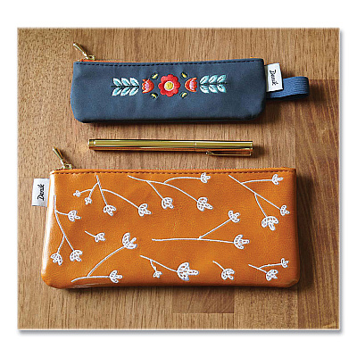 Denik Evelynn Zipper Vegan Suede Notebook Pouch, 2 x 6.5, Blue with Embroidered Flower (DNKNBPOUCH550)