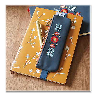Denik Evelynn Zipper Vegan Suede Notebook Pouch, 2 x 6.5, Blue with Embroidered Flower (DNKNBPOUCH550)