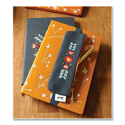 Denik Evelynn Zipper Vegan Suede Notebook Pouch, 2 x 6.5, Blue with Embroidered Flower (DNKNBPOUCH550)