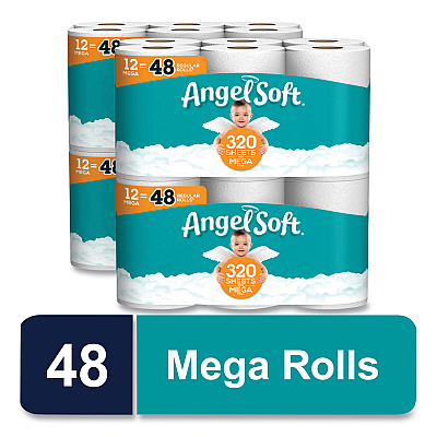 Angel Soft Mega Toilet Paper, Septic Safe, 2-Ply, White, 320 Sheets/Roll, 48 Rolls/Pack (GPC7940350)