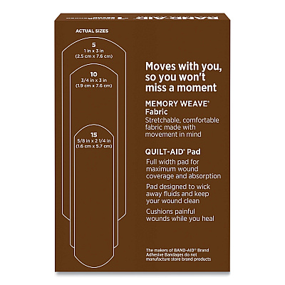 BAND-AID OurTone Adhesive Bandages, BR65, 2.25 x 0.63; 3 x 0.75; 3 x 1, Deep Brown, 30/Pack (JOJ119587)