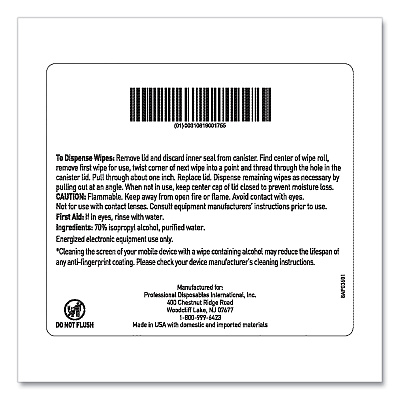 Sani Professional PDI Easy Screen Cleaning Wipes, 1-Ply, 9 x 6, Unscented, White, 70/Pack (PDIP03672)