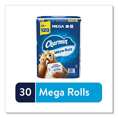 Charmin Ultra Soft Bathroom Tissue, Mega Roll, Septic Safe, 2-Ply, White, 244 Sheets/Roll, 30 Rolls/Pack (PGC01537)