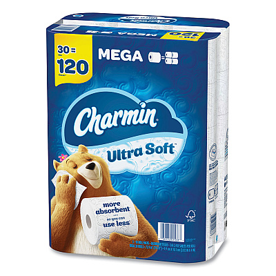 Charmin Ultra Soft Bathroom Tissue, Mega Roll, Septic Safe, 2-Ply, White, 244 Sheets/Roll, 30 Rolls/Pack (PGC01537)