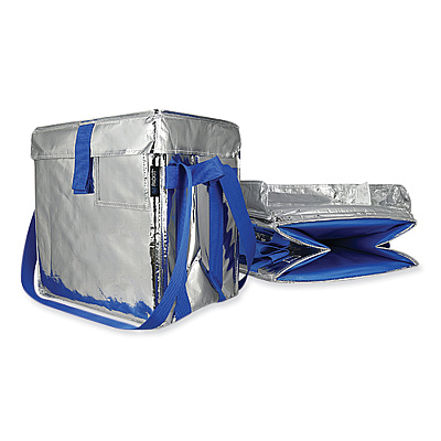 PackIt Fresh Eco Freeze Tote, (2) Blue Nylon Shoulder Straps, (2) Blue Nylon Strap Handles, 13.5" x 9" x 13", Silver/Blue, 4/Carton (PKFUDMAG)