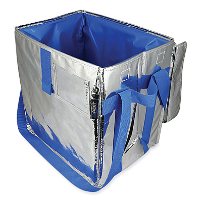 PackIt Fresh Eco Freeze Tote, (2) Blue Nylon Shoulder Straps, (2) Blue Nylon Strap Handles, 13.5" x 9" x 13", Silver/Blue, 4/Carton (PKFUDMAG)