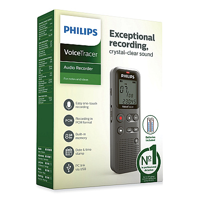Philips Voice Tracer DVT1120 Digital Voice Recorder, 8 GB, Black