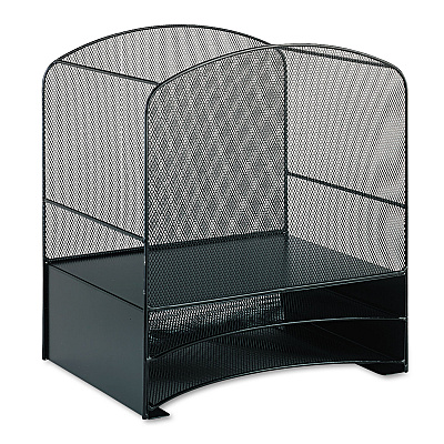 Safco Onyx Mesh Desktop Hanging File With Two Horizontal Trays, 3 Sections, Letter Size, 10.75" Long, Black (SAF3260BL)