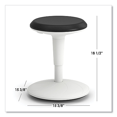 HON Revel Adjustable Height Fidget Stool, Backless, Supports Up to 250 lb, 13.75" to 18.5" Seat Height, Black Seat, White Base (HONHEFS01BL)