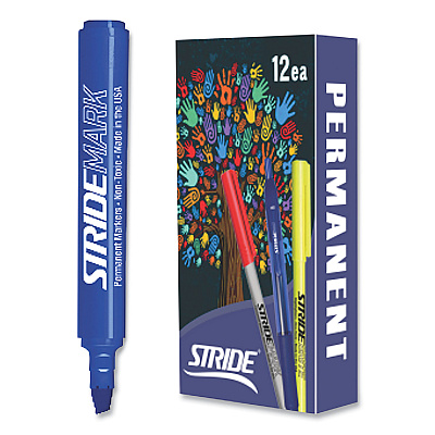StrideMark Tank Permanent Marker, Broad Chisel Tip, Blue, 12/Pack (STW22002)