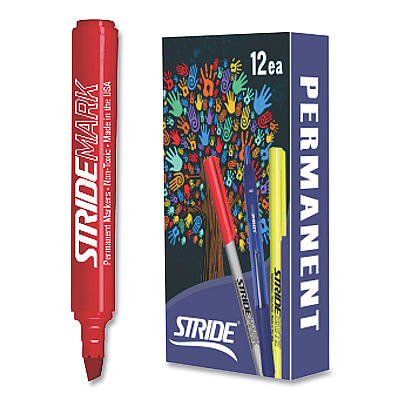 StrideMark Permanent Marker, Fine Bullet Tip, Red, 12/Pack (STW22003)