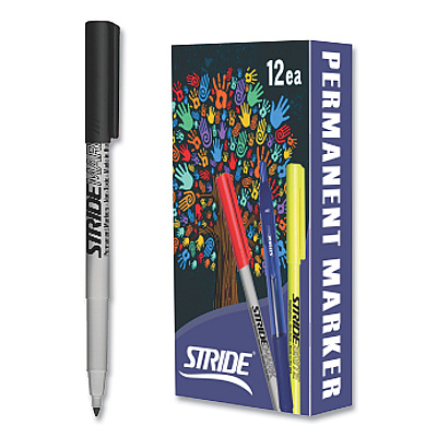 StrideMark Permanent Marker, Fine Bullet Tip, Black, 12/Box (STW27001)