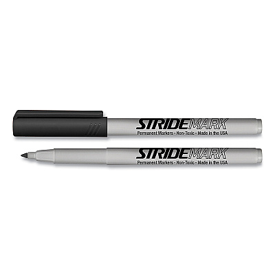 StrideMark Permanent Marker, Fine Bullet Tip, Black, 12/Box (STW27001)