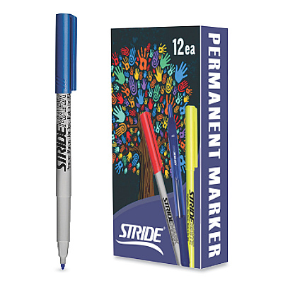 StrideMark Permanent Marker, Fine Bullet Tip, Blue, 12/Pack (STW27002)