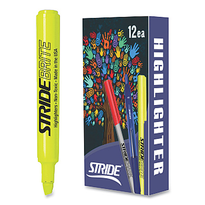 StrideBrite Tank Highlighter, Fluorescent Yellow Ink, Chisel Tip, Yellow Barrel, 12/Box (STW42005)