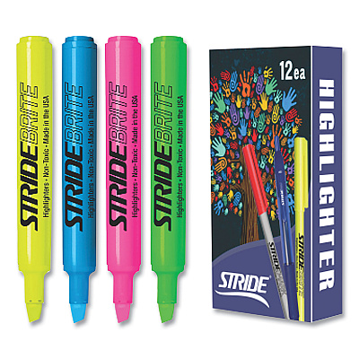 StrideBrite Tank Highlighter, Assorted Ink Colors, Chisel Tip, Assorted Barrel Colors, 12/Pack (STW42012)