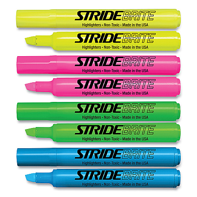 StrideBrite Tank Highlighter, Assorted Ink Colors, Chisel Tip, Assorted Barrel Colors, 12/Pack (STW42012)