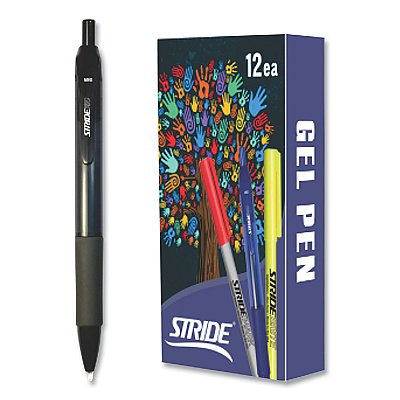StrideRio Gel Pen, Retractable, Medium 0.7 mm, Black Ink, Translucent Black Barrel, 12/Box (STW52001)