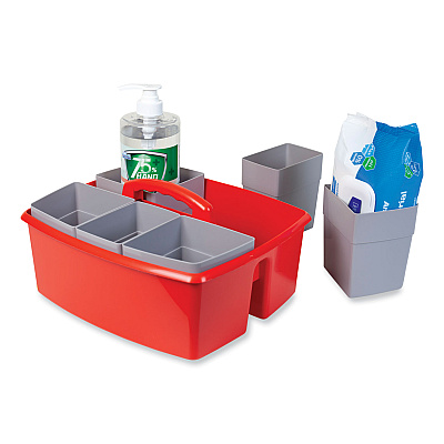 Storex Large Caddy with Sorting Cups, Red, 2/Carton (STX00981U02C)