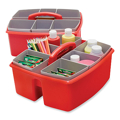 Storex Large Caddy with Sorting Cups, Red, 2/Carton (STX00981U02C)