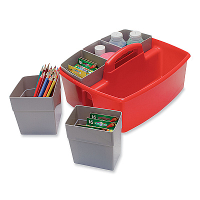 Storex Large Caddy with Sorting Cups, Red, 2/Carton (STX00981U02C)