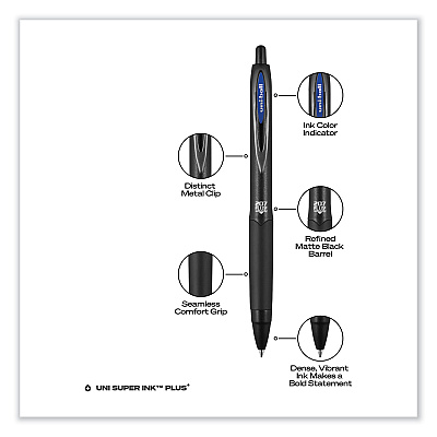uniball 207 Plus+ Gel Pen, Retractable, Medium 0.7 mm, Blue Ink, Black Barrel, 4/Pack (UBC70457)