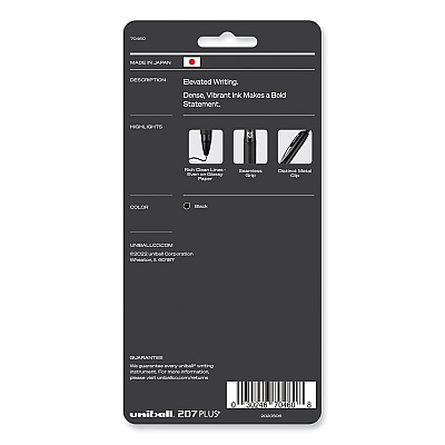 uniball 207 Plus+ Gel Pen, Retractable, Medium 0.7 mm, Black Ink, Black Barrel, 4/Pack (UBC70460)