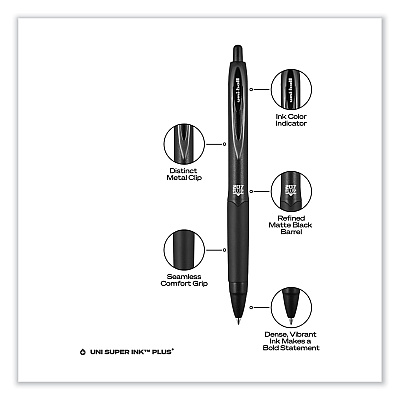 uniball 207 Plus+ Gel Pen, Retractable, Medium 0.7 mm, Black Ink, Black Barrel, 4/Pack (UBC70460)
